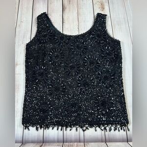 Vintage Black Embellished Sleeveless Tank. 100% Wool. Excellent Condition! SizeM